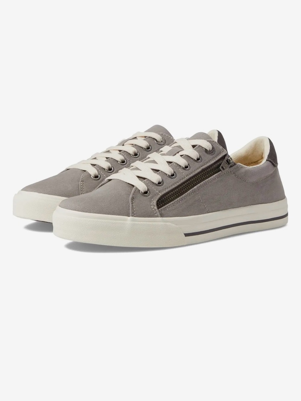 Taos Z-Soul Gray Cream Sz 9.5 Low-Top Lace Up Side Zip Canvas Sneakers ZSL-13672